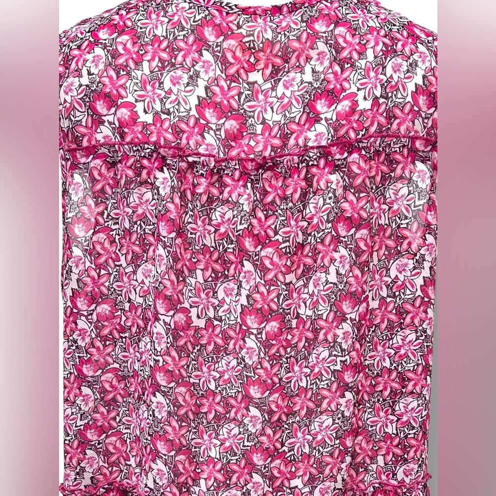 Faded Glory Women’s Sleeveless Blouse Casual Pink Floral Bohemian Ruffle XXL - Picture 6 of 10